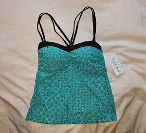 Stylish Teal and Black Strappy Tankini Top